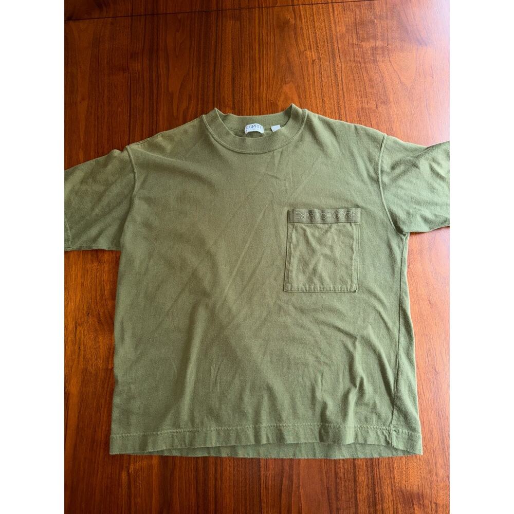 Vintage 90s Esprit Sport Women's Olive Green Pocket T-Shirt - Size M